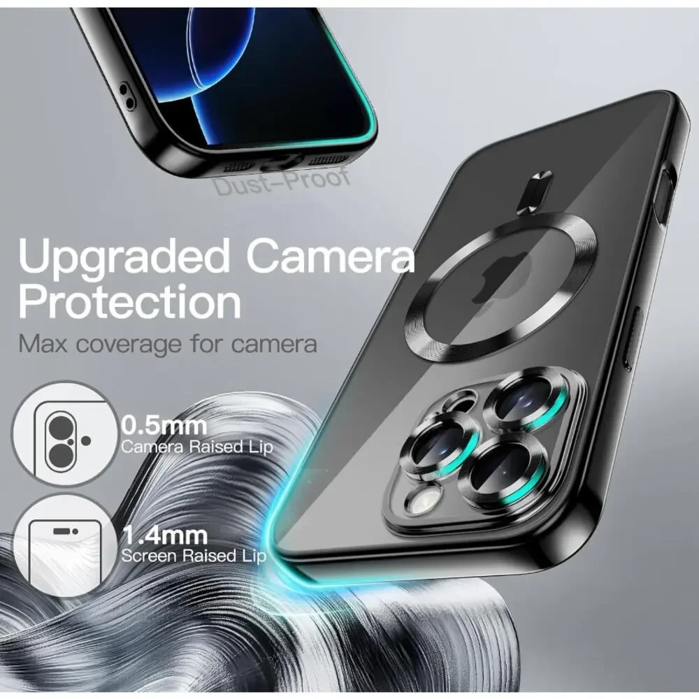 JETech Magnetic Case for iPhone 16 Pro Max MagSafe Black Clear NEW